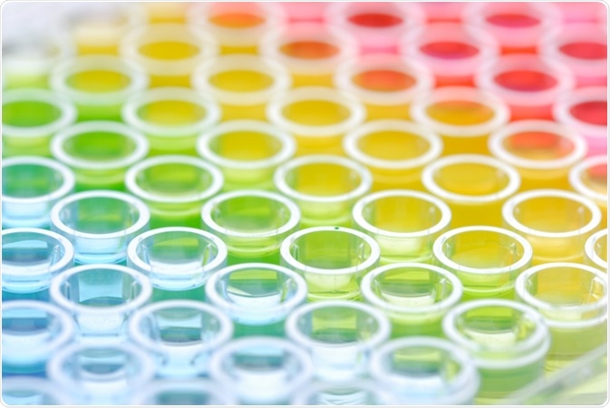 96 well plate containing cell cultures for DNA transfected - image by Sofiaworld 96 well plate containing cell cultures for DNA transfected - image by Sofiaworld