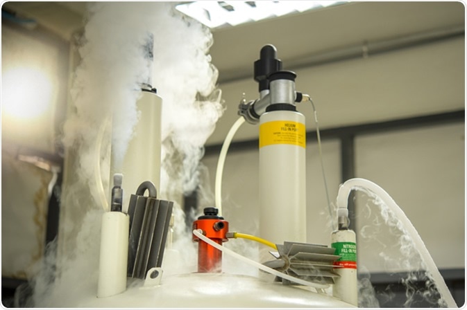 Scientists are adding nitrogen to the Nuclear magnetic resonance spectroscopy (NMR) to keep the temperature cool and to prevent volatile helium gas (He). Image Credit: Rabbitmindphoto / Shutterstock