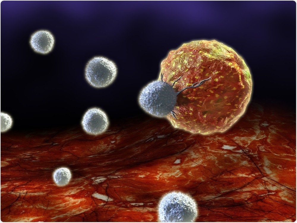 T Cells attacking cancer cell T Cells attacking cancer cell