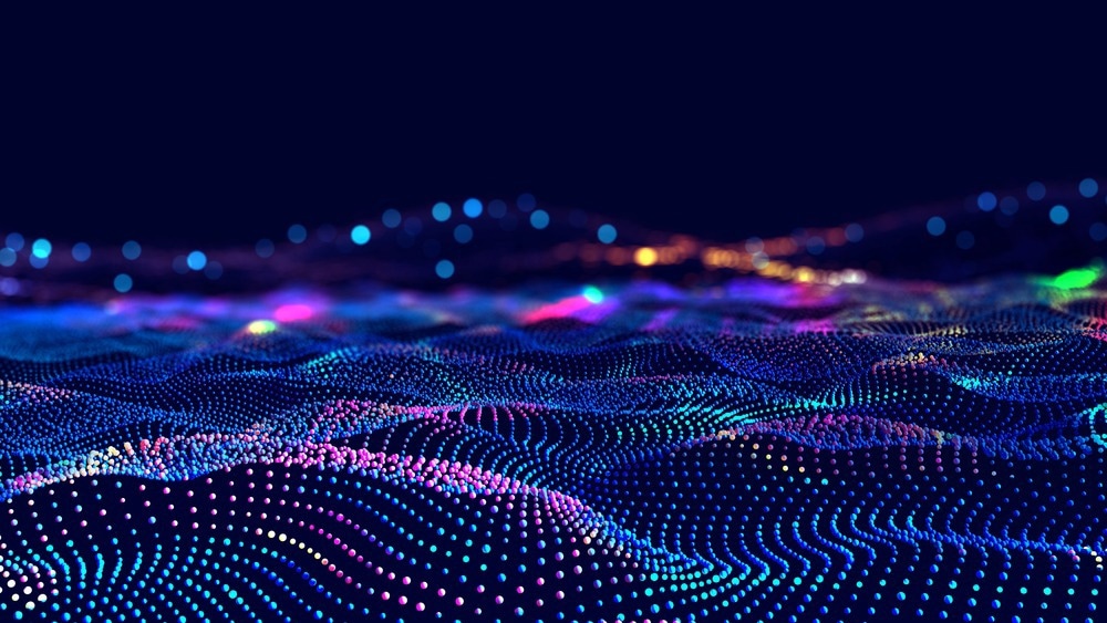 Cyber big data flow. Blockchain data fields. Network line connect stream.