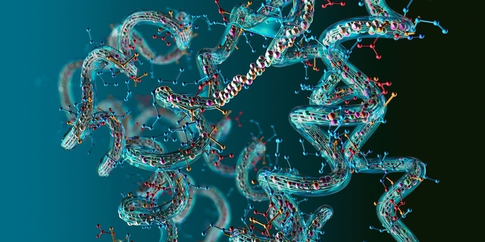 Chain of amino acid or bio molecules called protein - 3d illustration