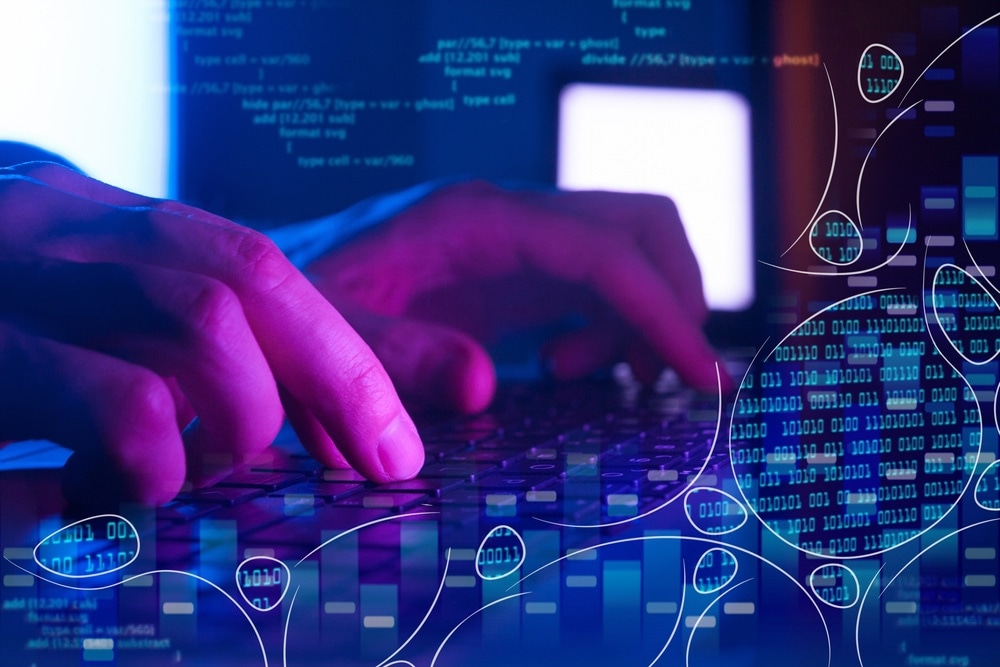 biotechnology genetic research concept, analysis dna software on computer, bioinformatics methods in genome research
