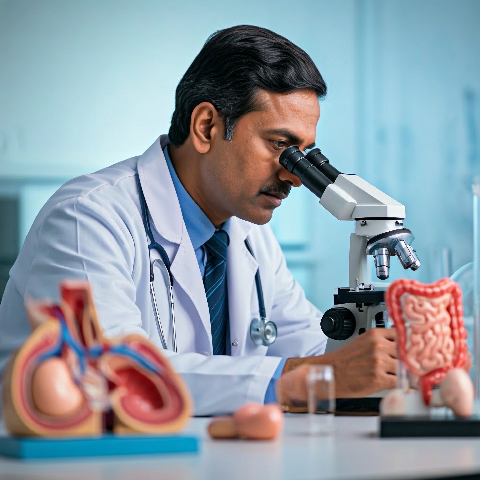generated image of a doctor using microscope in a medical lab