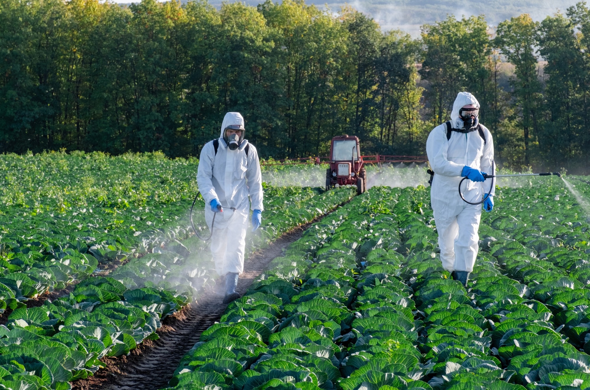 Farmer and Agronomist spraying pesticide on field with Harvest.