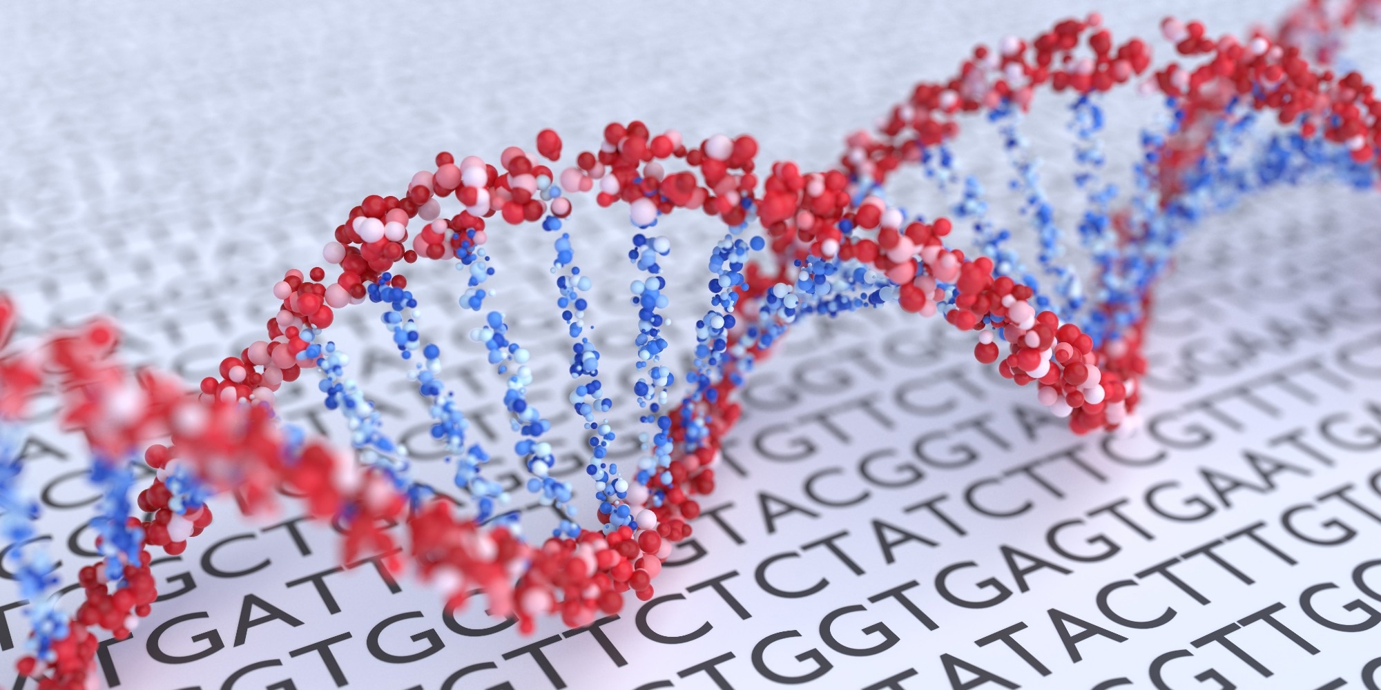 Close up view on spiral DNA molecules. 3D rendered illustration