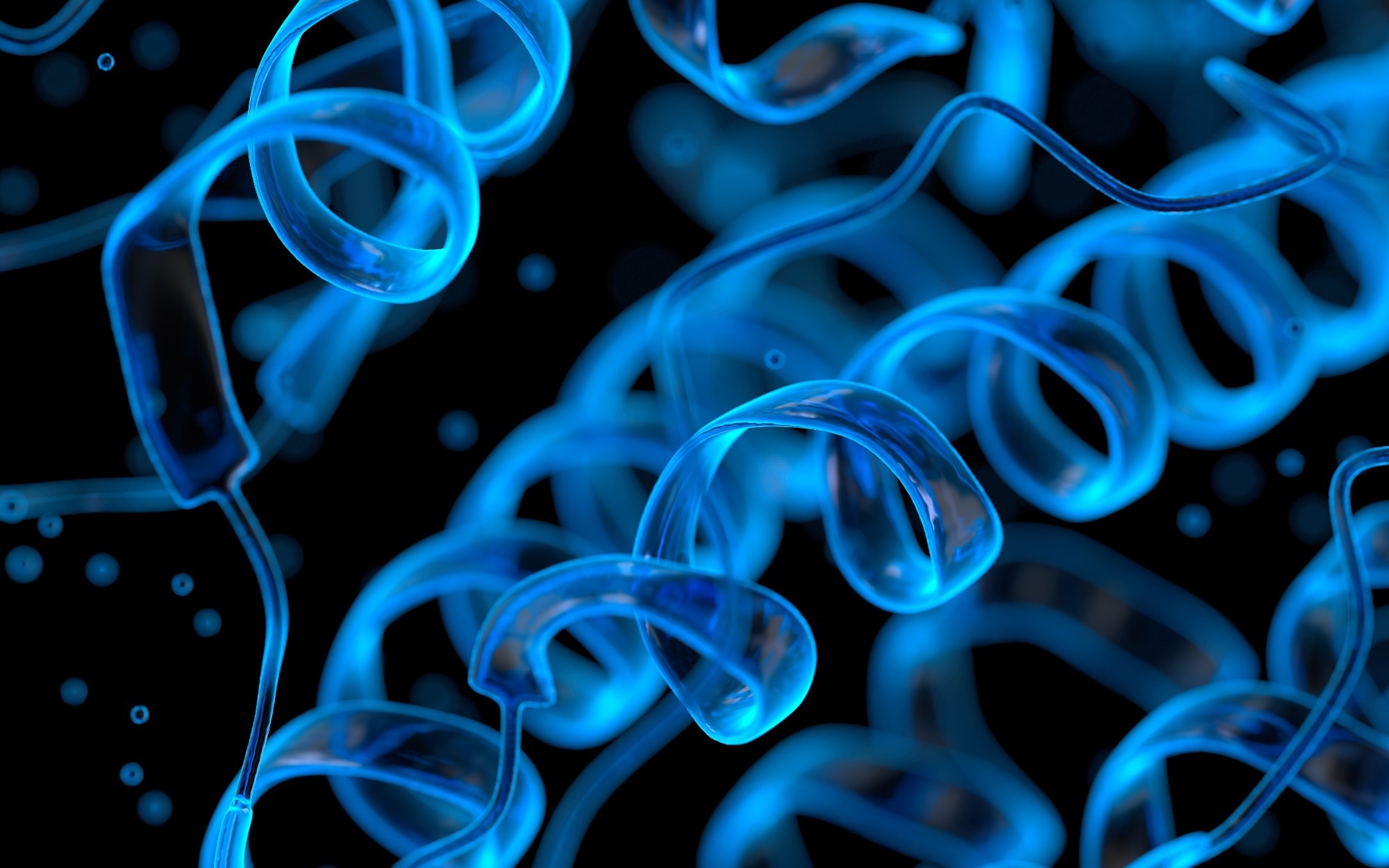 A 3D illustration of a protein structure.