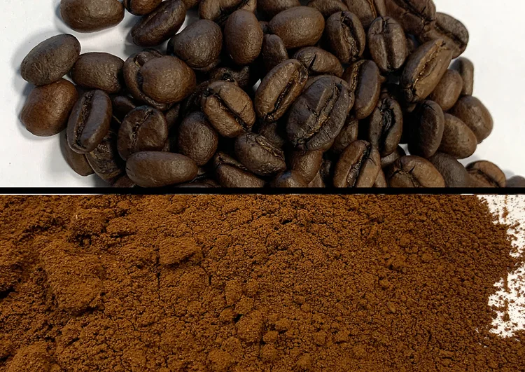 Grinding of coffee beans at low temperatures for natural substance analysis.
