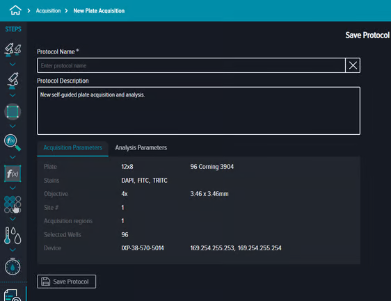 Save protocol screen