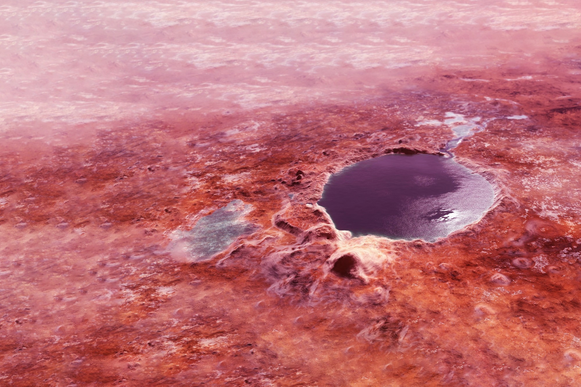 Lake with water on Mars. Elements of this image were furnished by NASA.