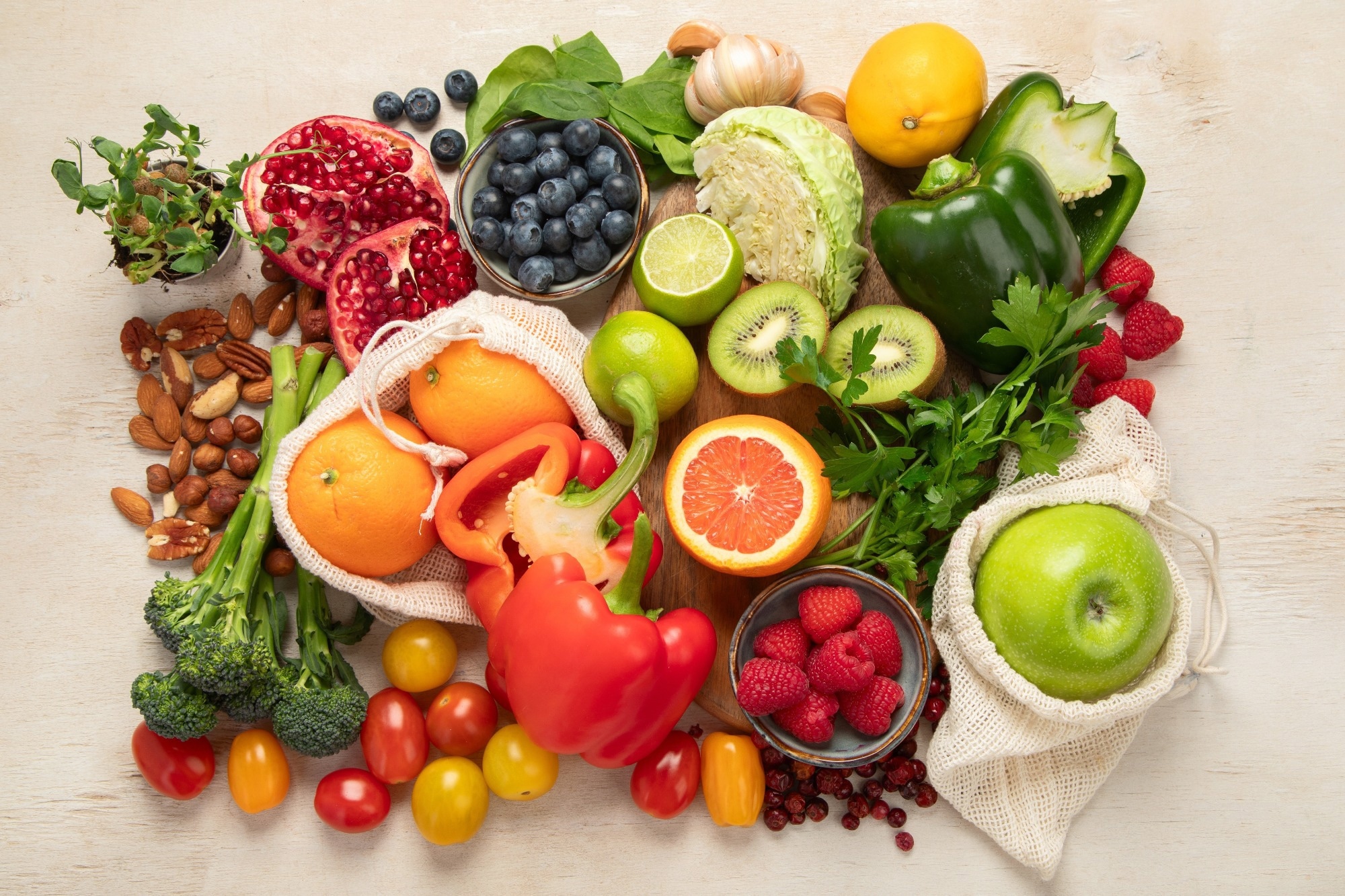 Products high in vitamin C: Orange, Kiwi, Bell pepper, Pomegranate etc.