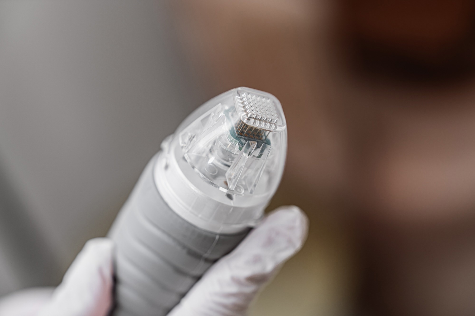 Microneedle RF lifting procedure. close up.