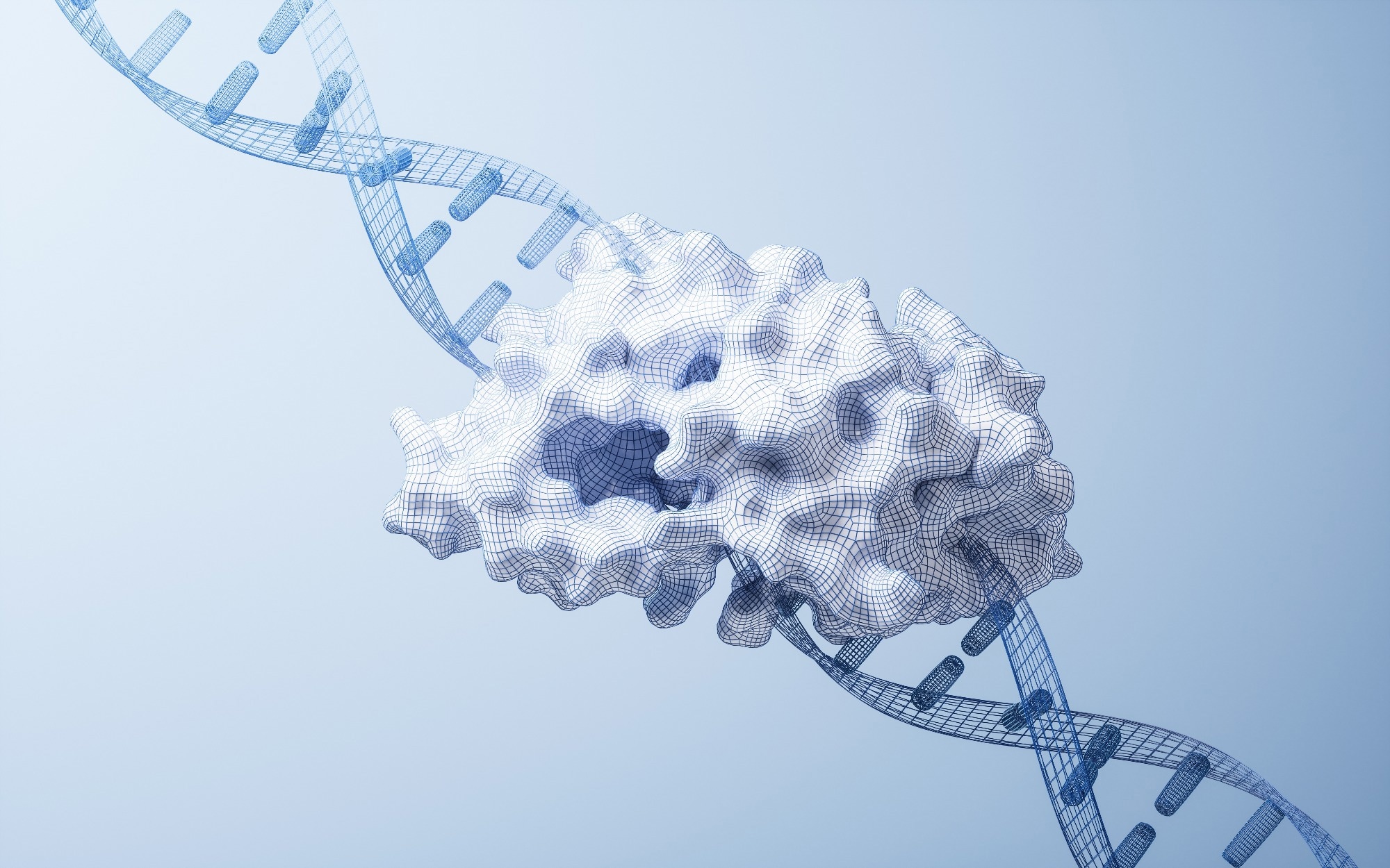 DNA and protein with biological concept, 3d rendering. 3D illustration.