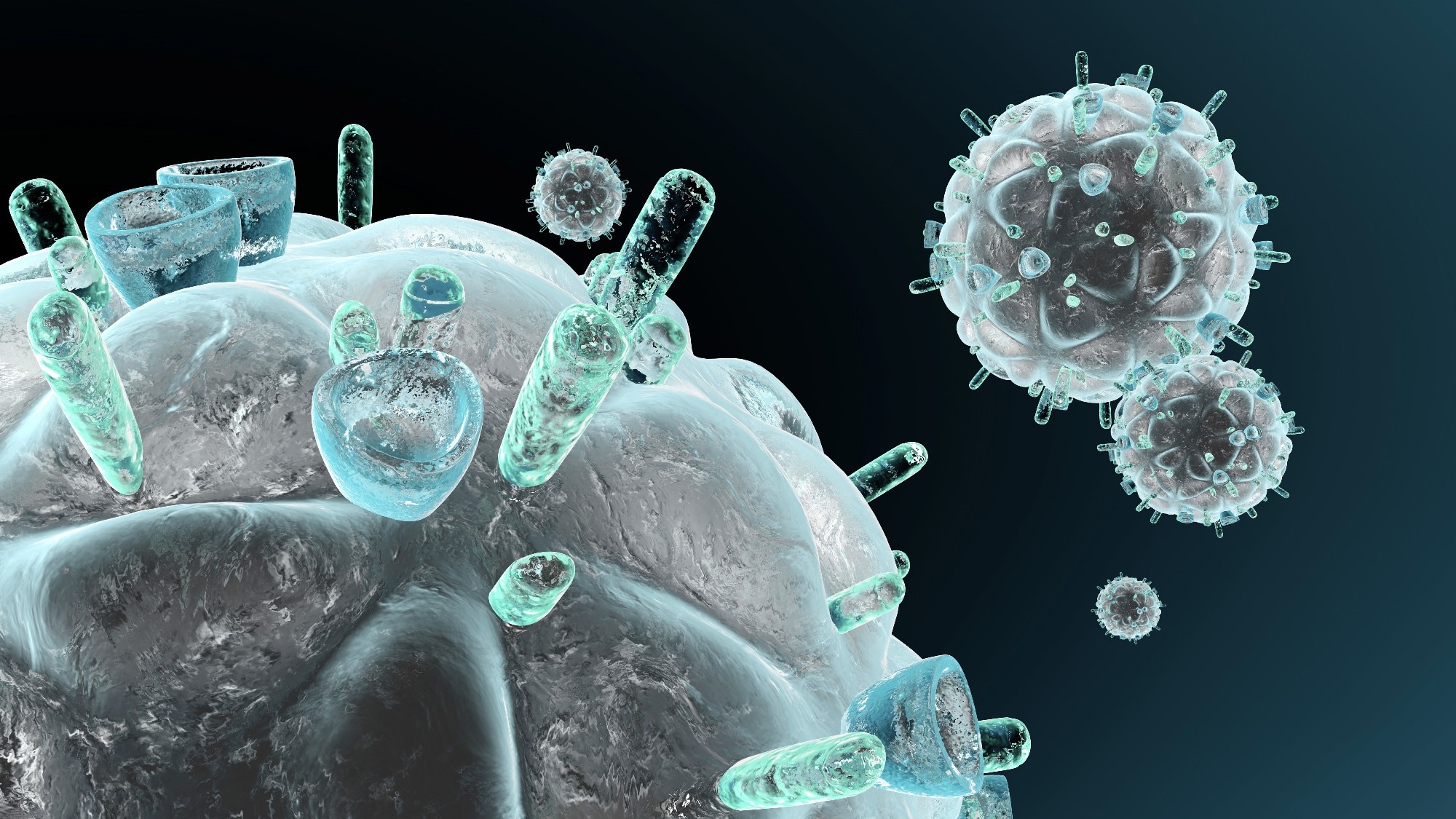 3D Illustration of a HIV Virus in the Body. 3D Illustration.