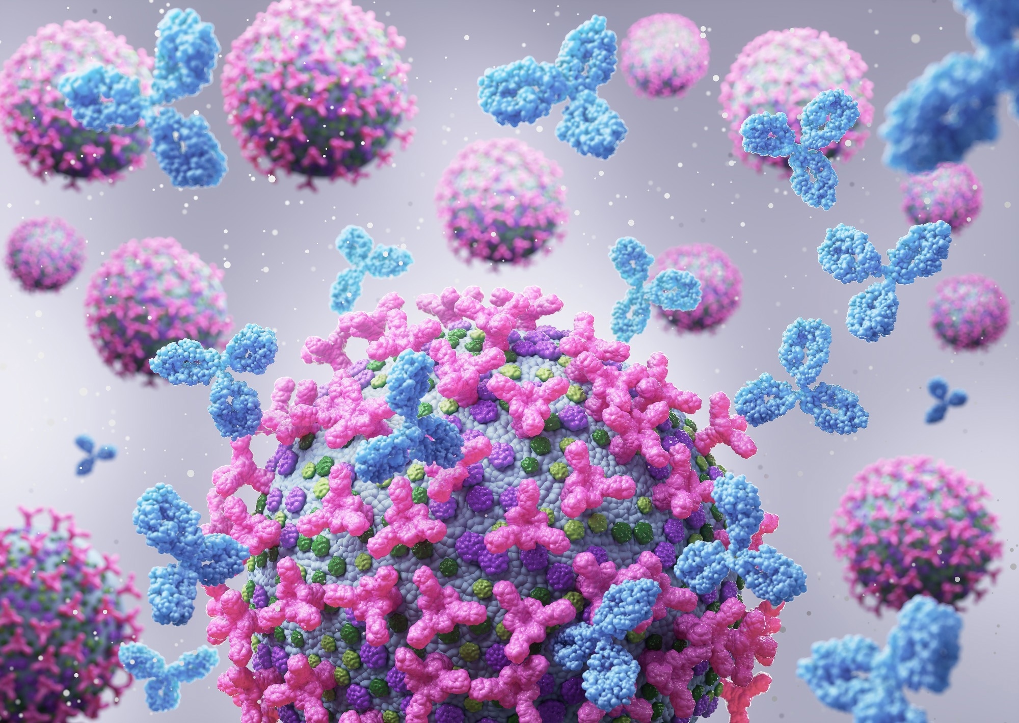 Antibody attack a cancer cell or bacterium, 3d illustration.