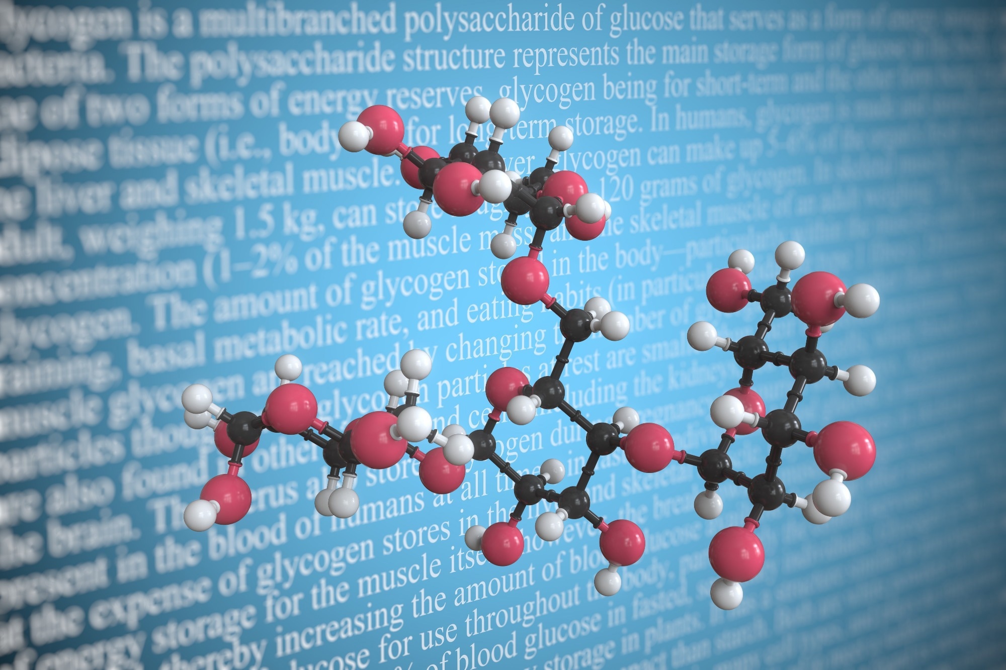 Molecular model of glycogen,  3D rendering