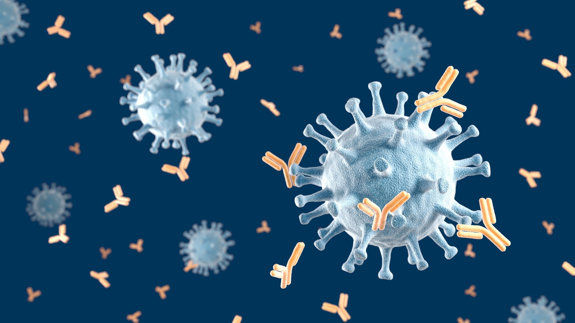 Virus and antibodies. 3d illustration.