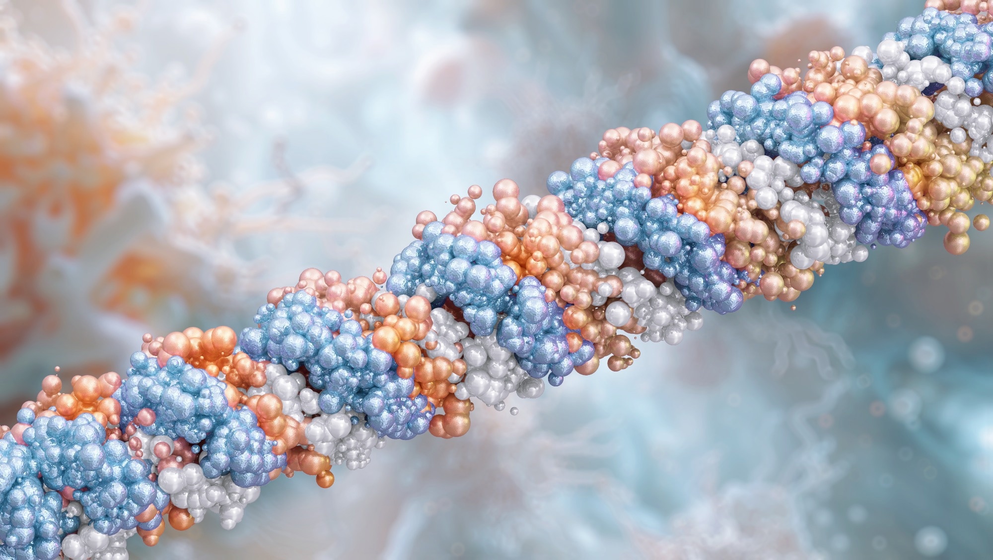 Triple-helical structure of collagen molecule, key skin protein. Amino acids triple helix within the collagen molecule.  3D