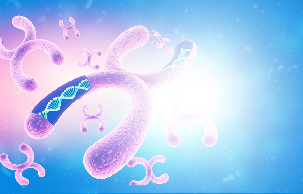 Cells Chromosomes DNA on abstract science background. 3d illustration