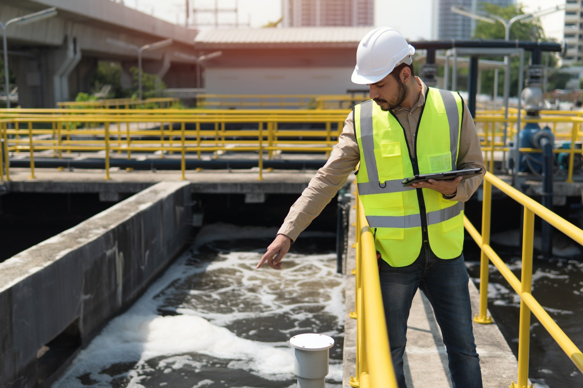 Man at wastewater treatment centre