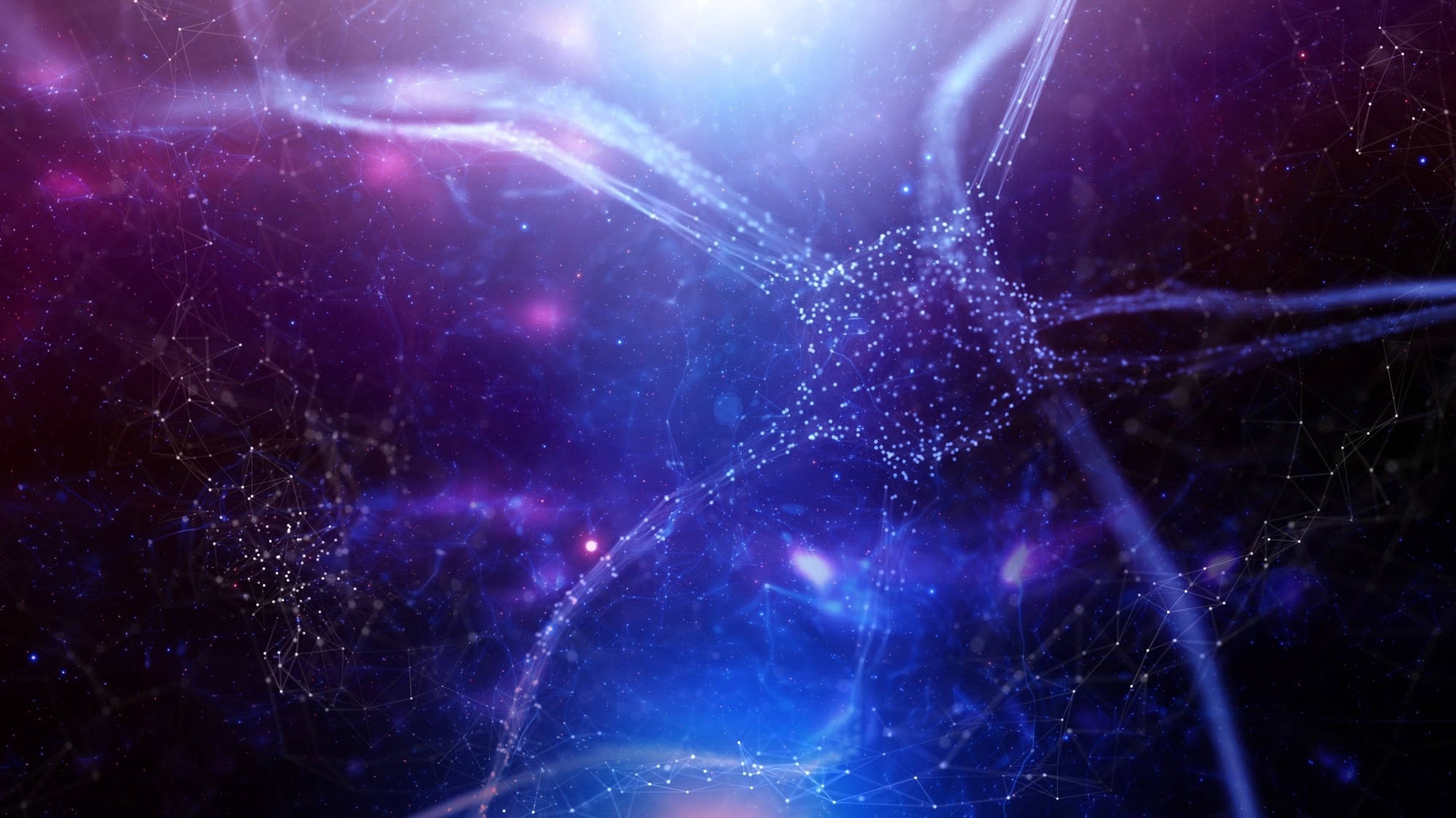 Artistic brain neuron cell in colorful blue and red