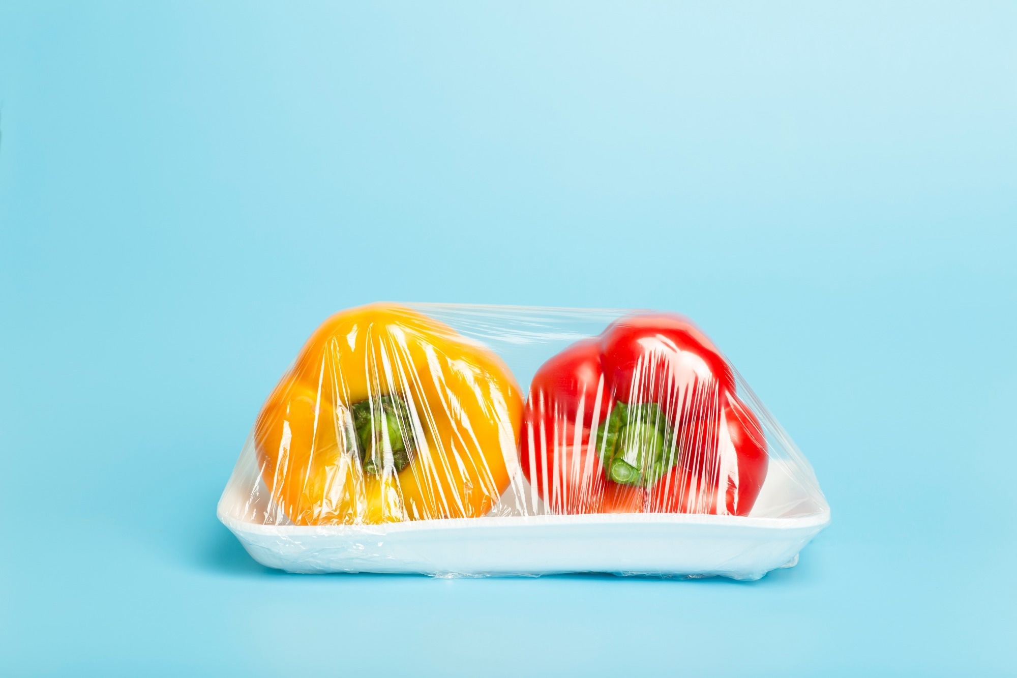Vegetables in plastic packaging from the supermarket