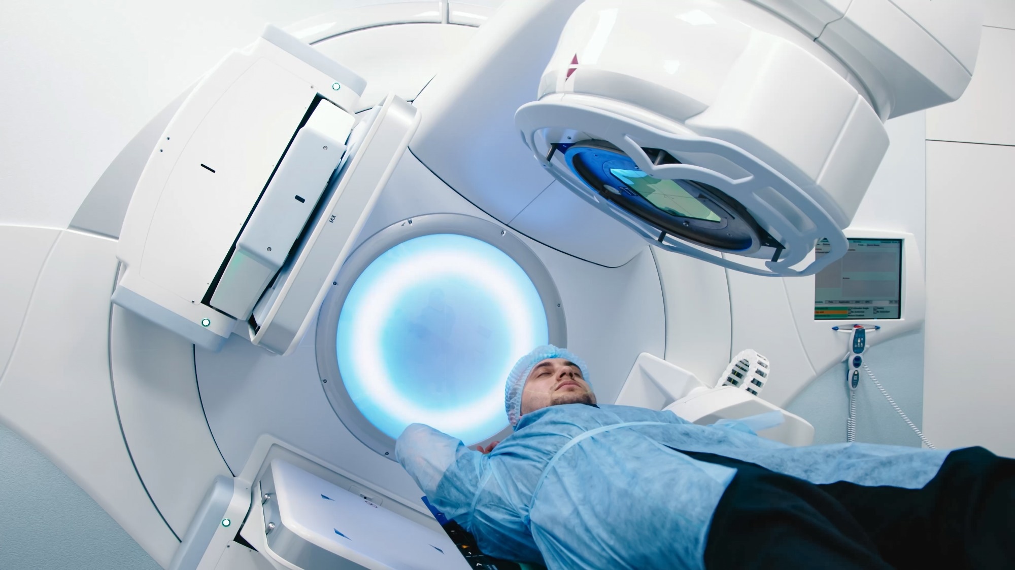 A patient undergoing radiation therapy