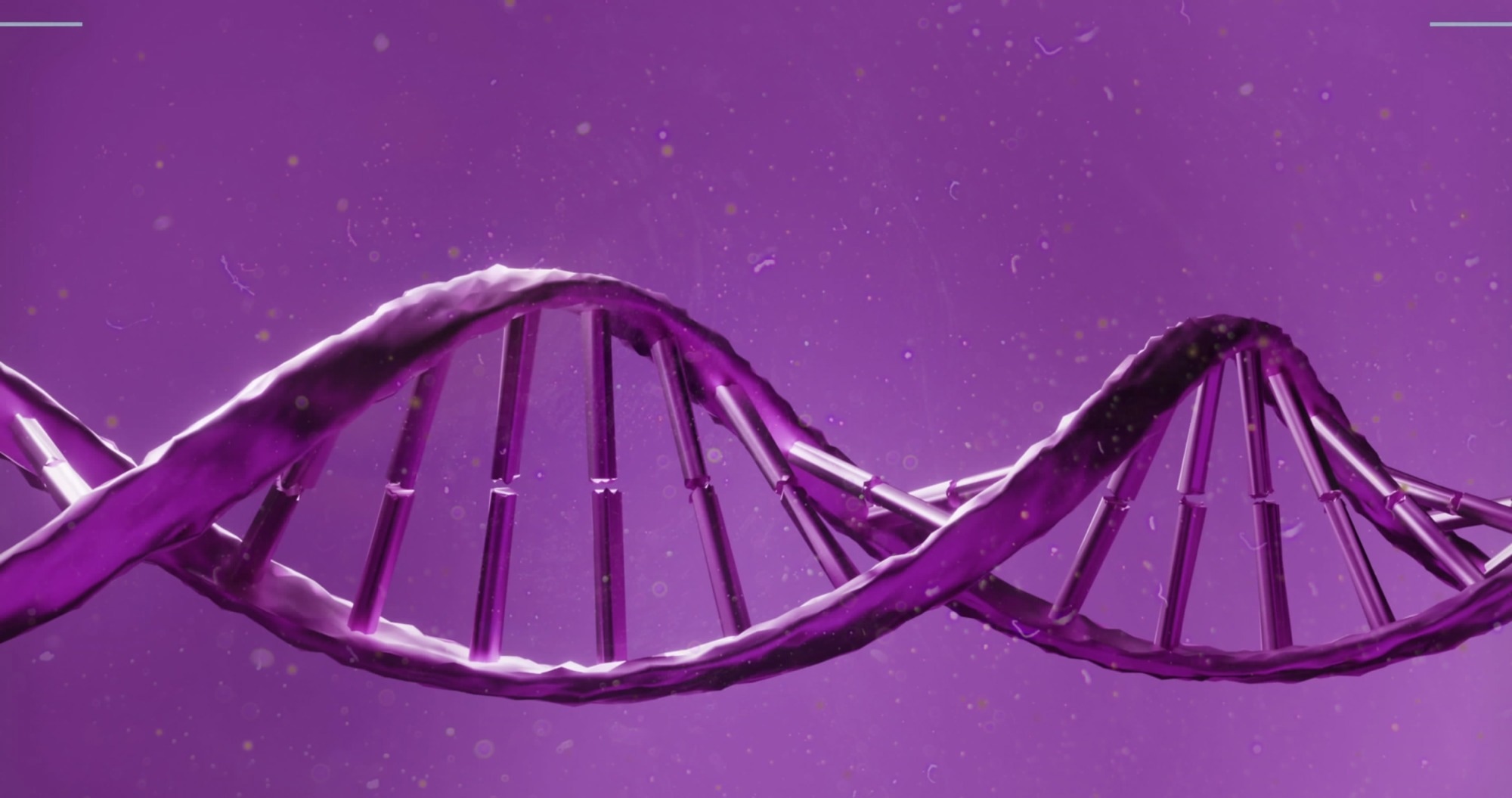 Twisting DNA double helix rotating in abstract scientific illustration.