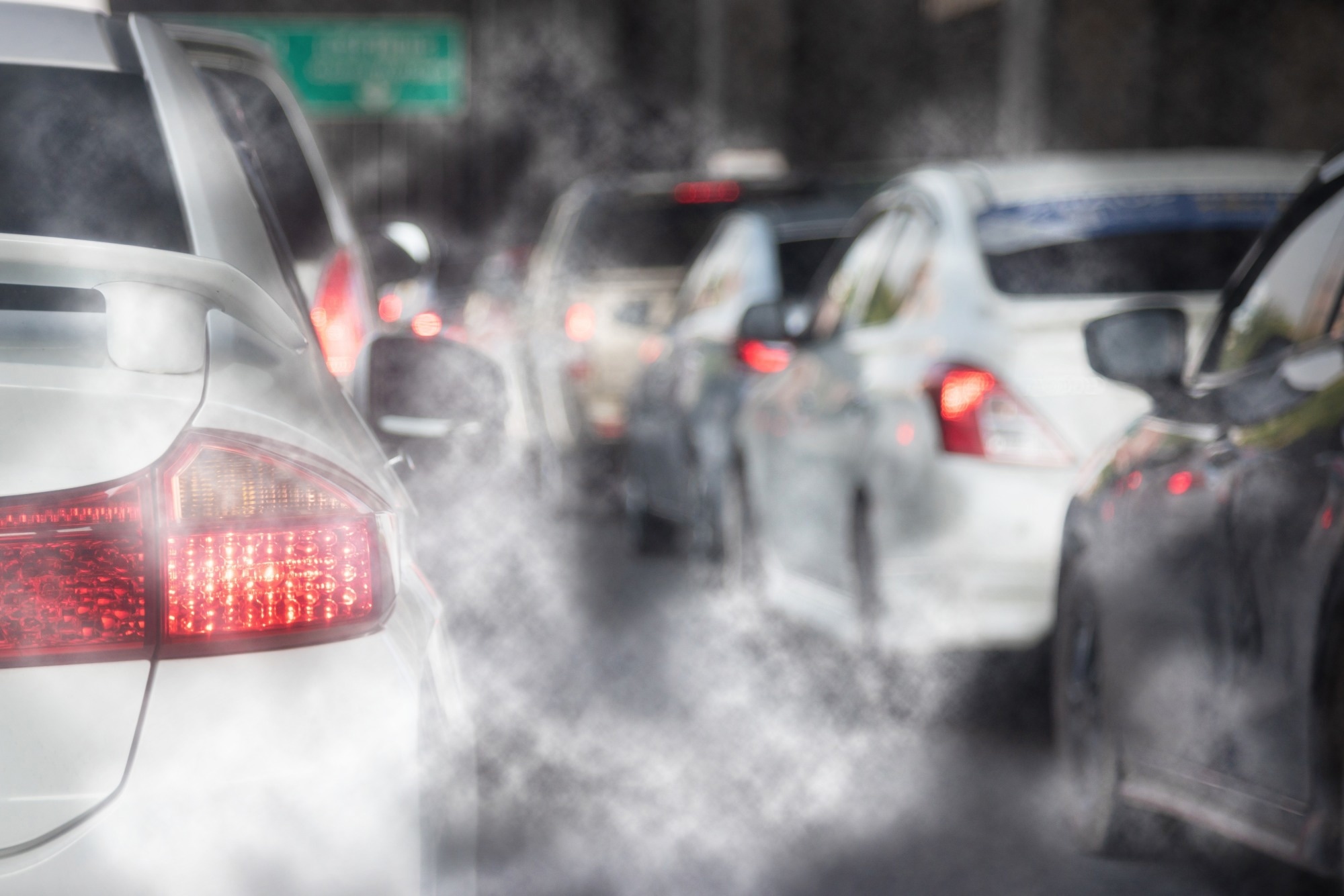 Air pollution from traffic in the city.